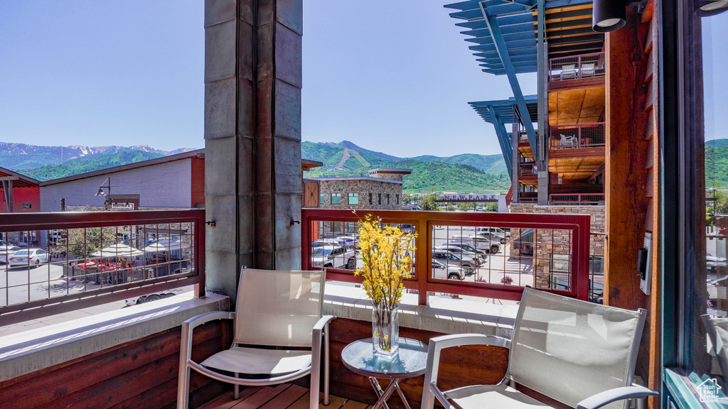 Balcony with a mountain view