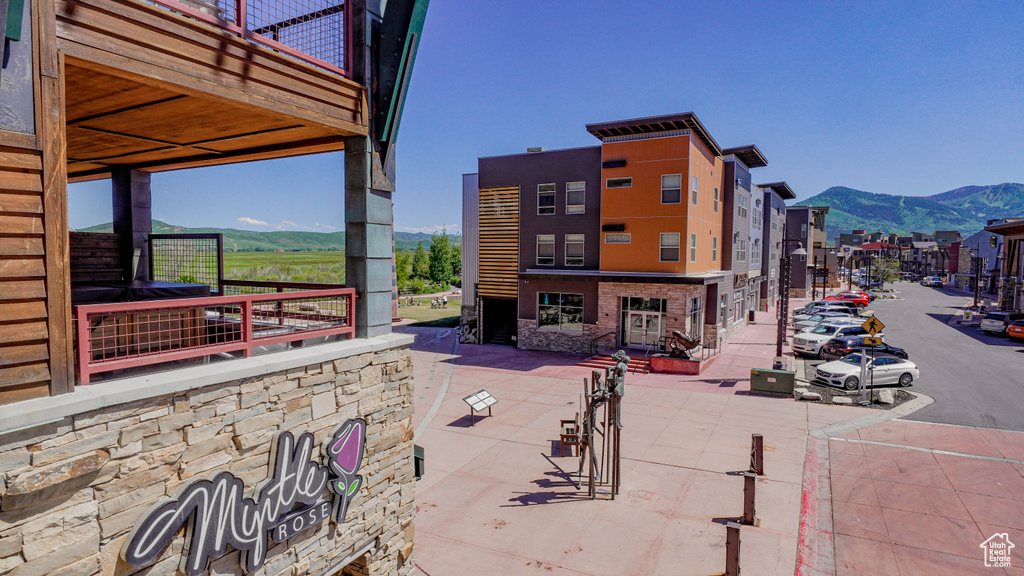 View of building exterior with a mountain view