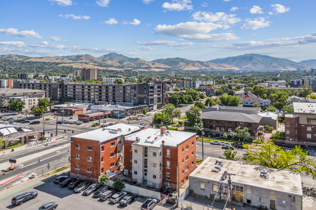View of urban area with a mountain backdrop