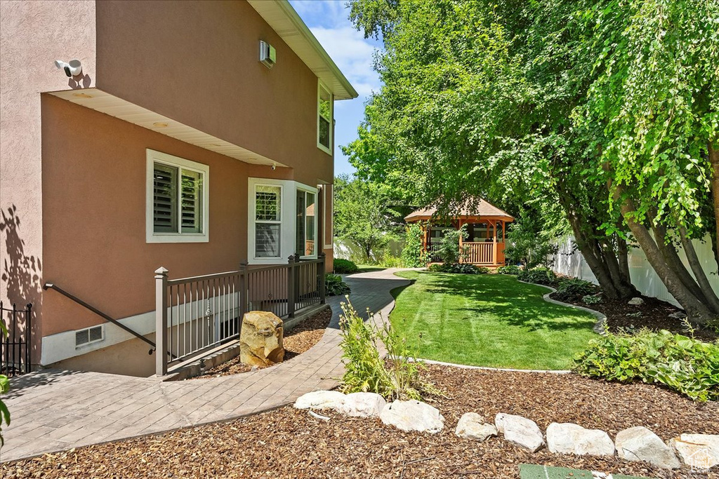 View of yard with a gazebo