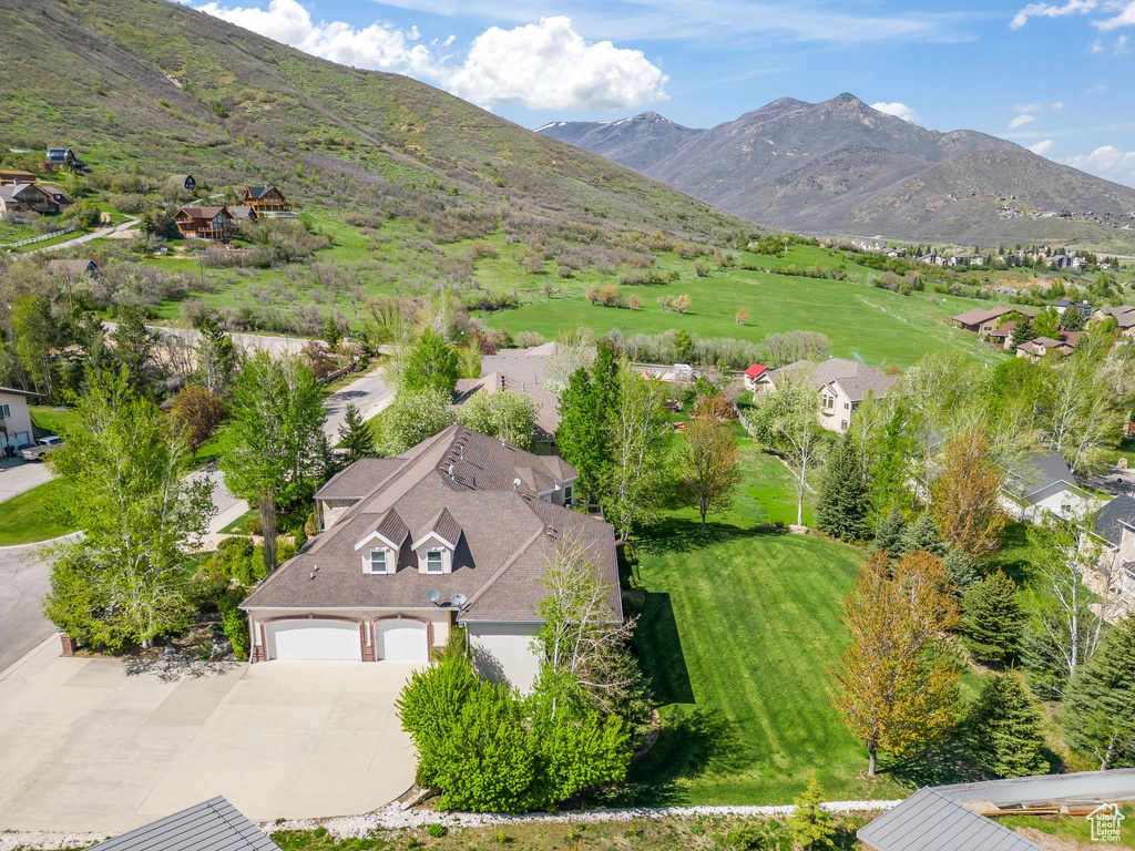 Bird's eye view of a mountainous background
