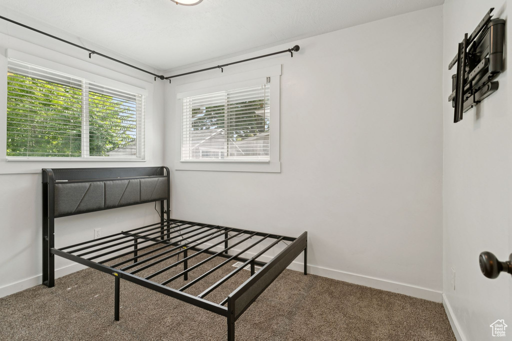 Bedroom with carpet flooring and baseboards