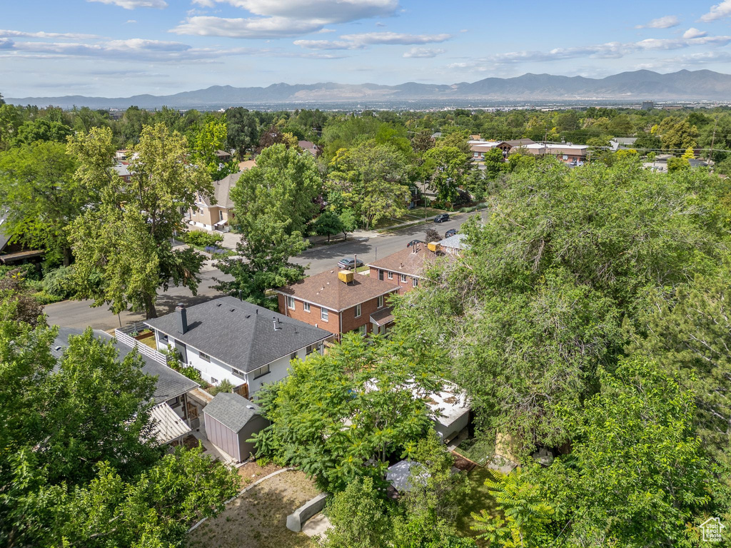 Drone / aerial view of a mountainous background