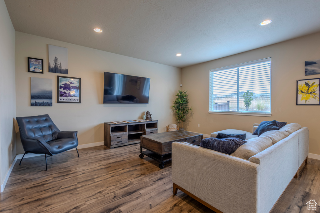 Living room featuring wood finished floors and recessed lighting