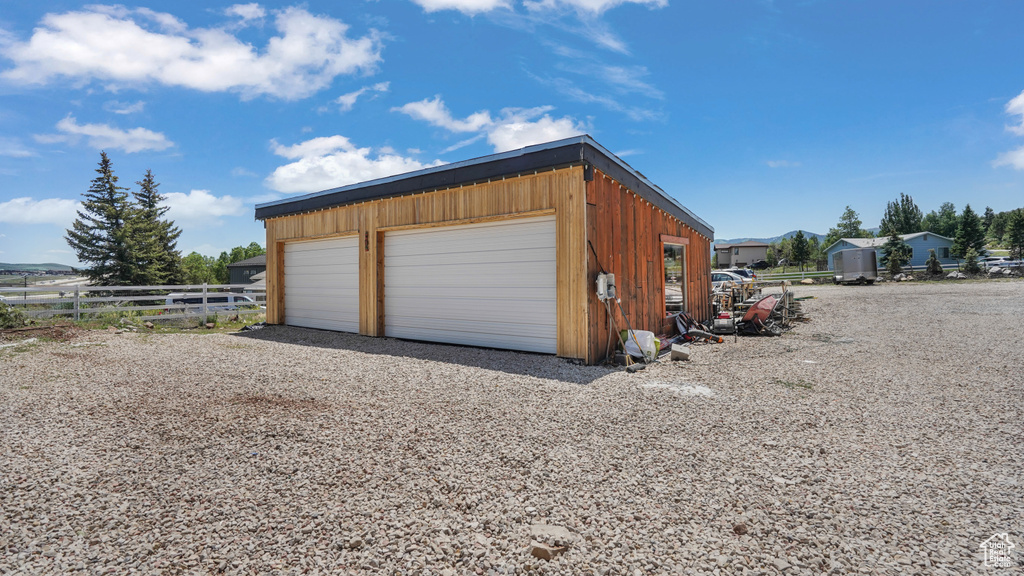 View of detached garage