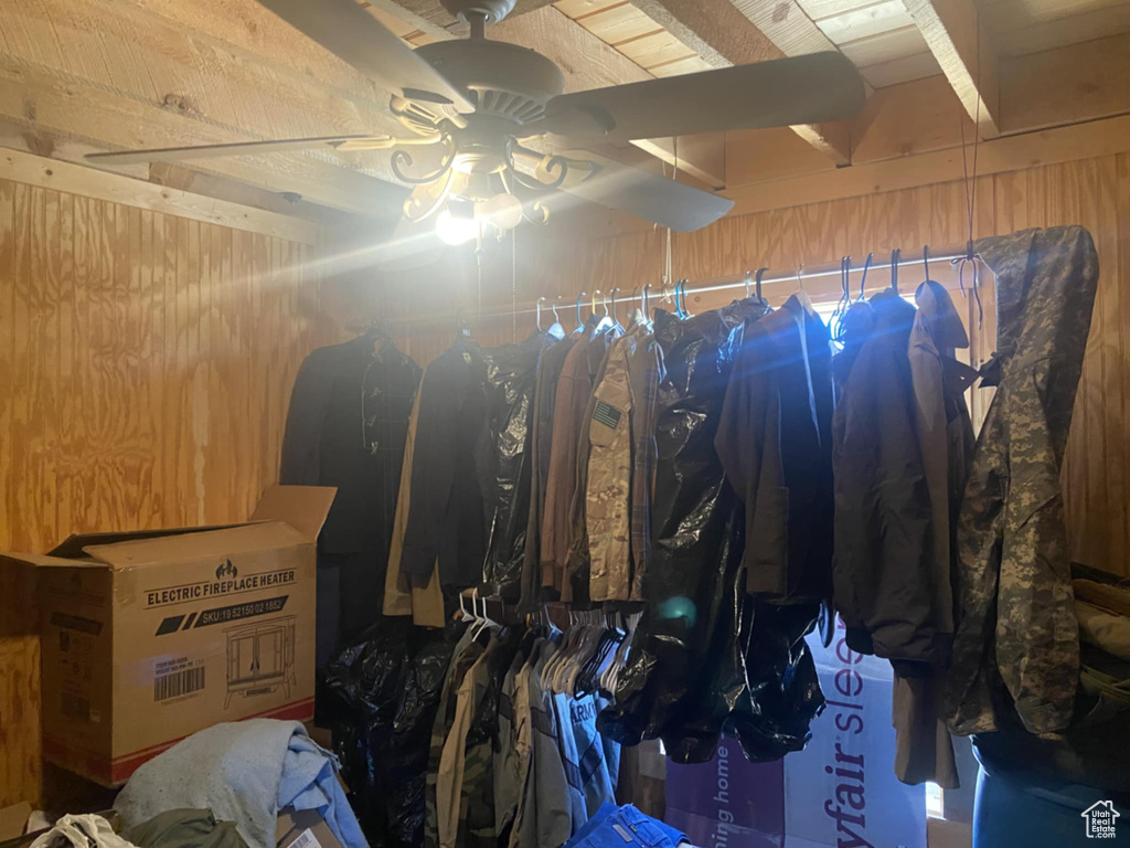 Storage area with ceiling fan