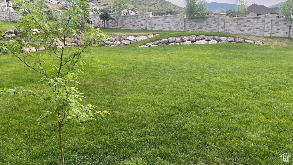 View of yard with a mountain view