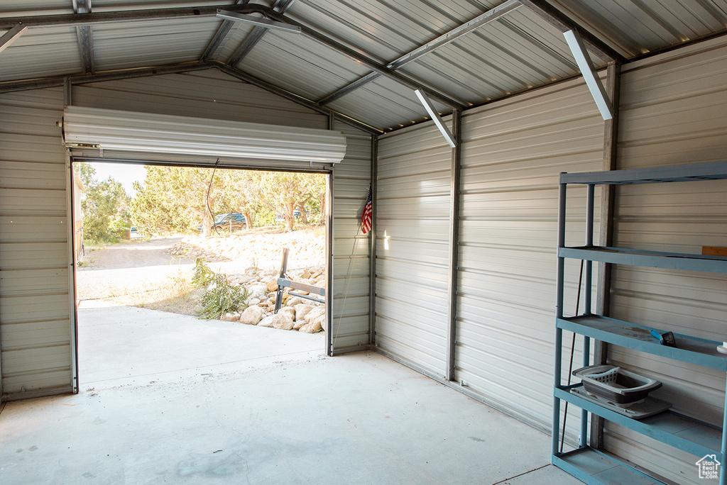 Garage with metal wall