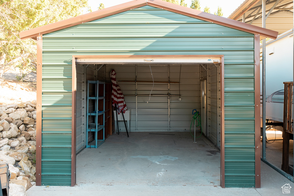 View of detached garage
