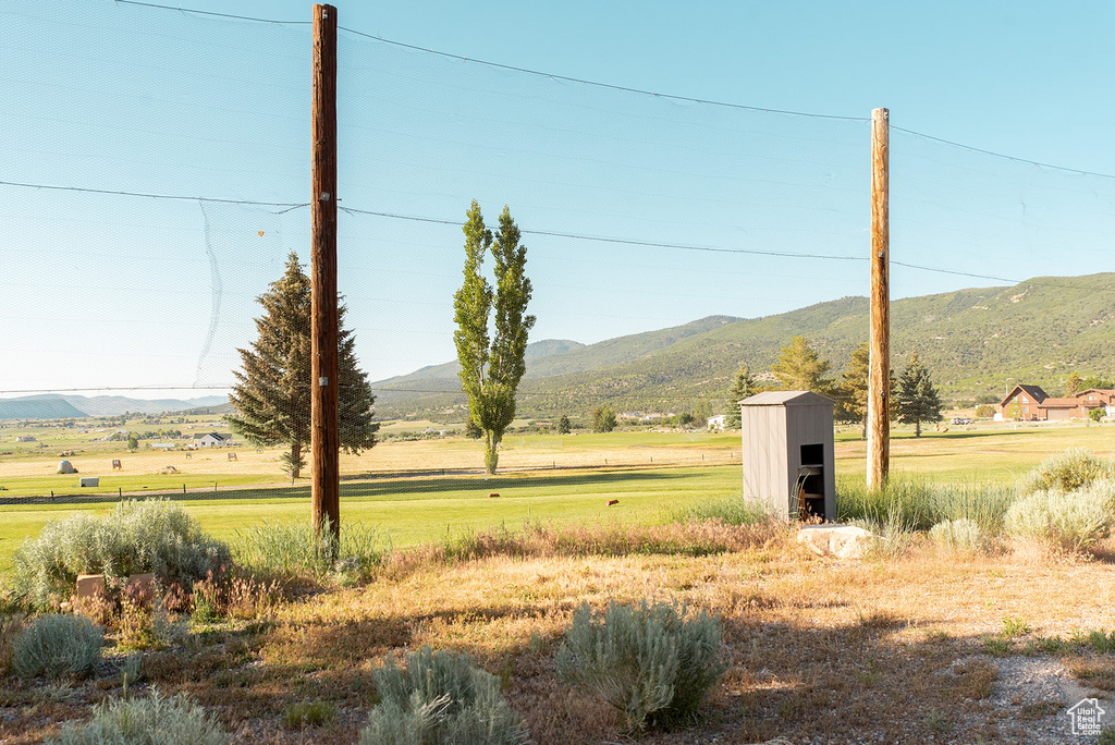 View of mountain background featuring rural landscape