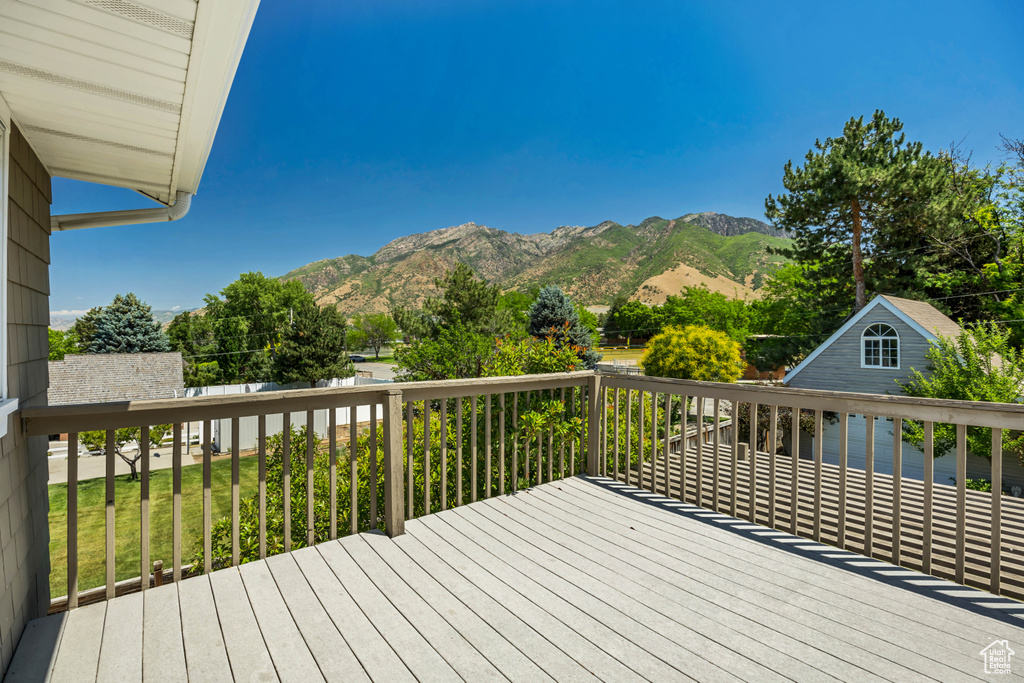 Wooden deck with a mountain view