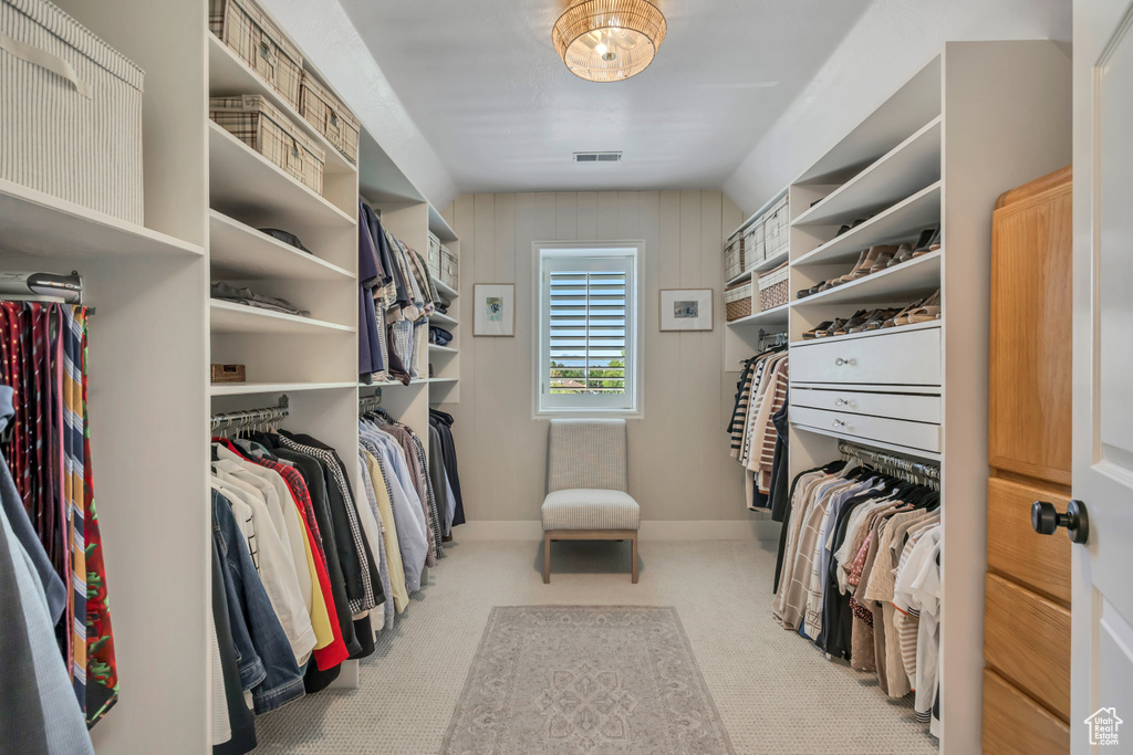 Spacious closet featuring carpet flooring