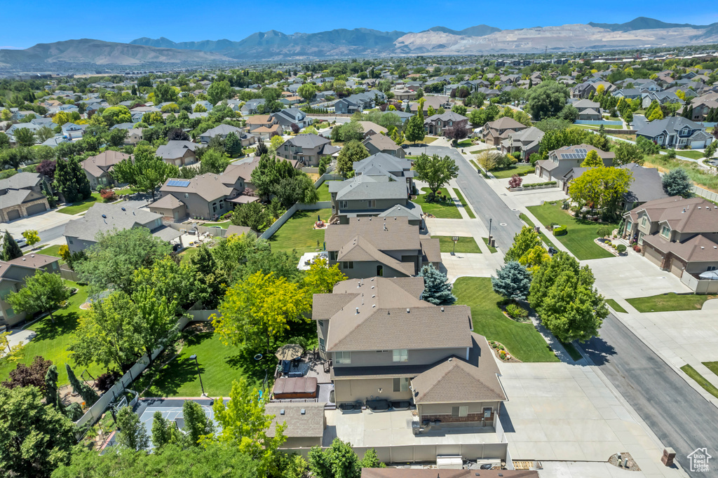 Aerial perspective of suburban area with mountains