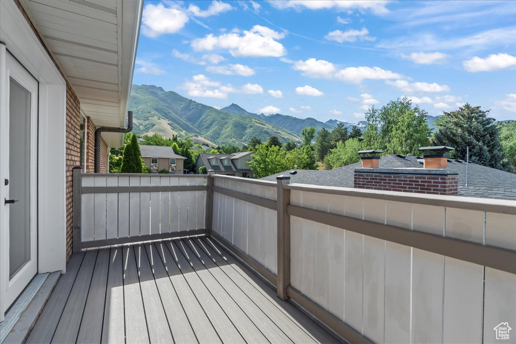 Wooden deck with a mountain view