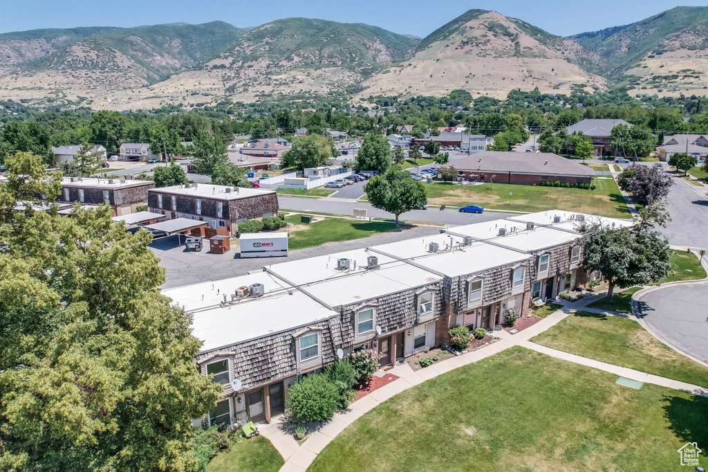 Drone / aerial view of a mountainous background