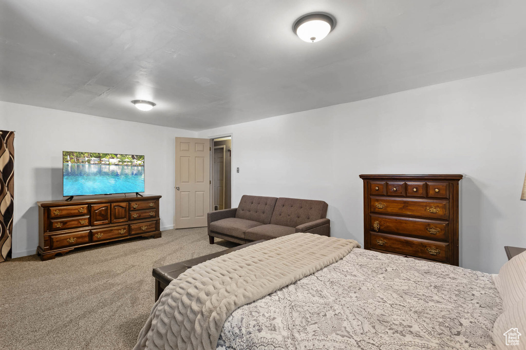 Bedroom with carpet floors and baseboards