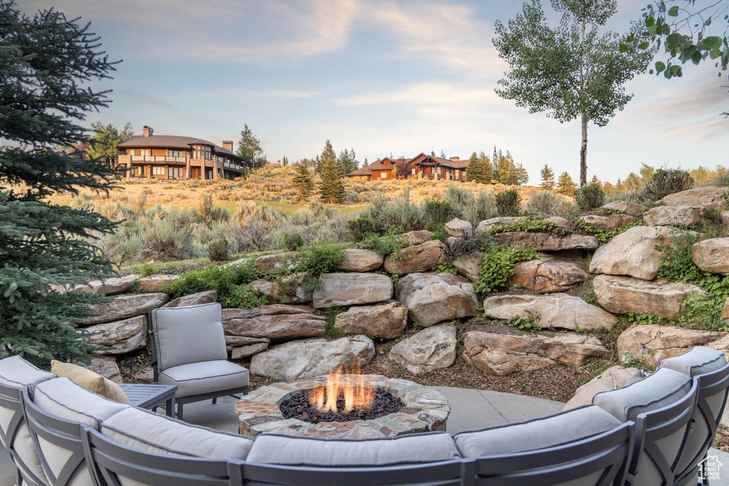 View of patio / terrace featuring a fire pit