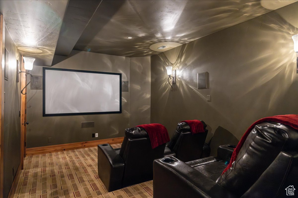 View of carpeted home theater room