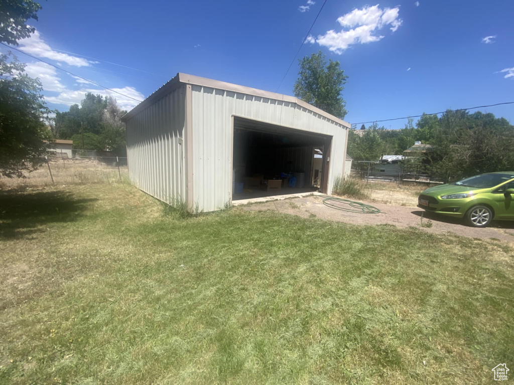 View of detached garage
