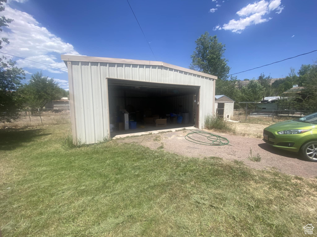 View of detached garage