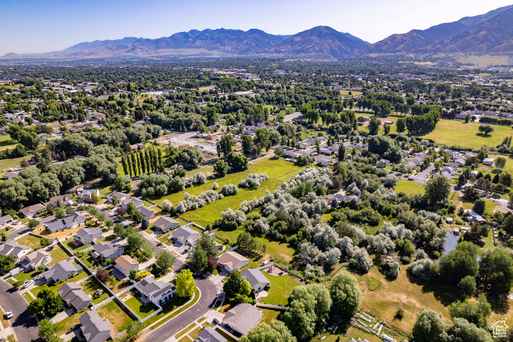 Drone / aerial view of a mountain backdrop