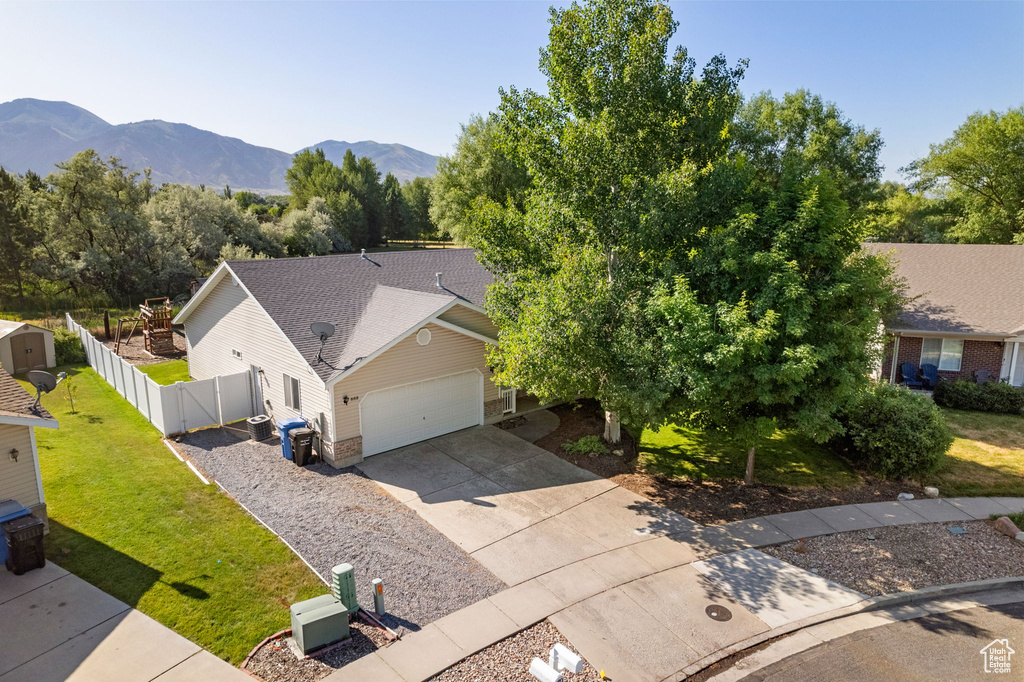 View from above of property featuring a mountain backdrop