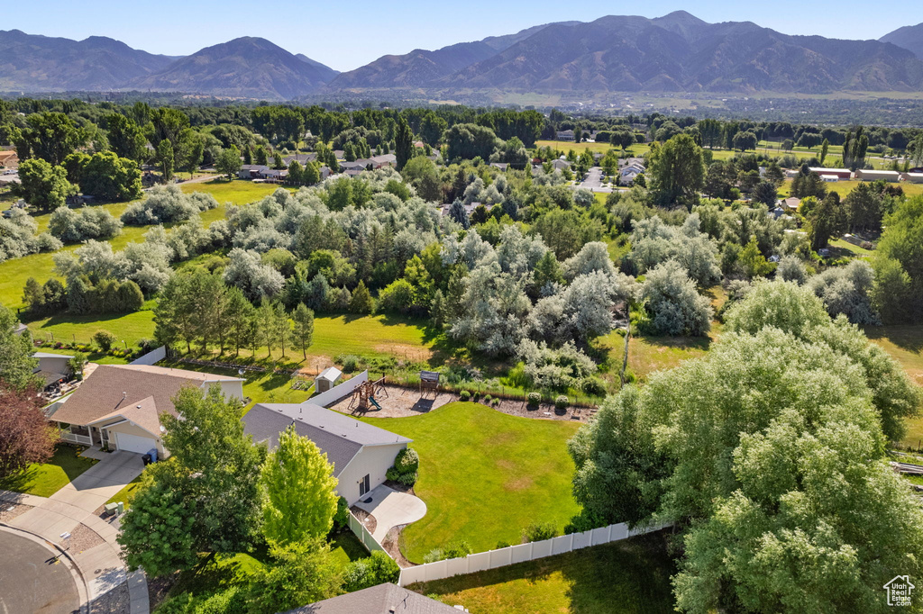 Drone / aerial view of a mountain backdrop