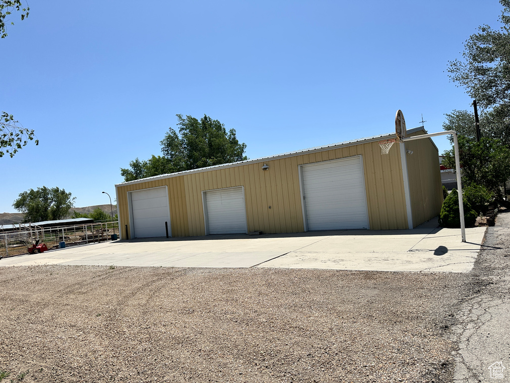 View of detached garage