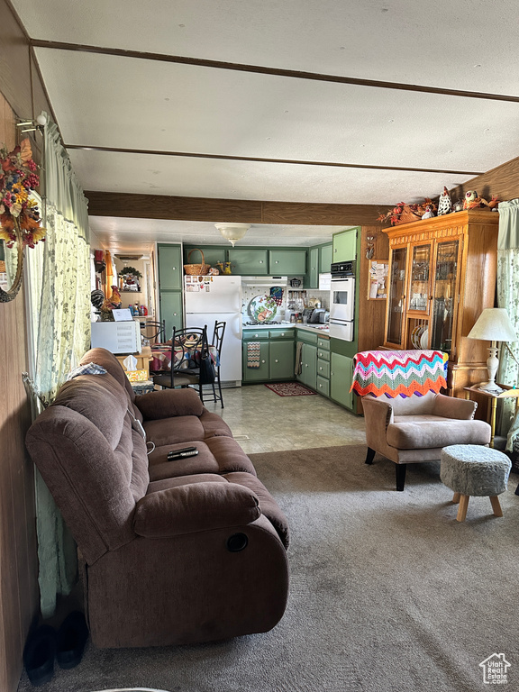Living room with light carpet