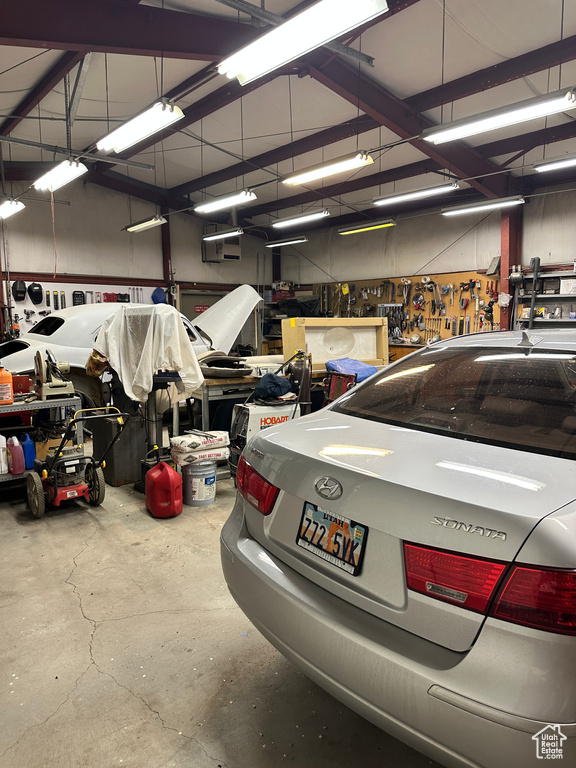 Garage with a workshop area