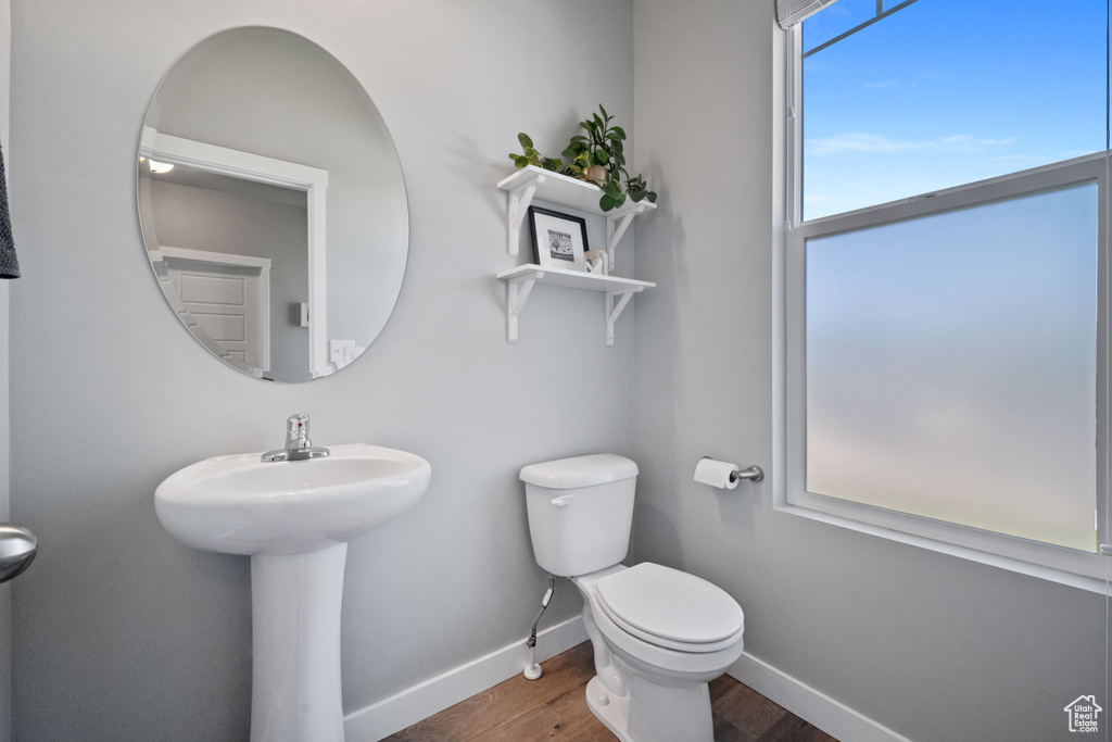 Bathroom featuring wood finished floors and toilet
