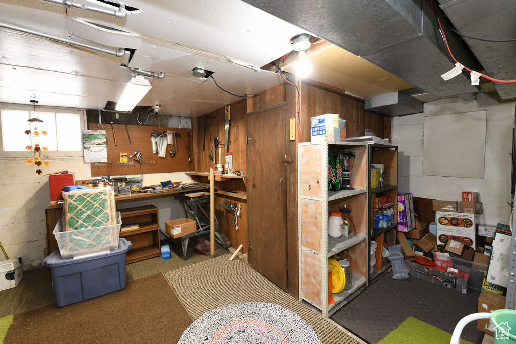 Below grade area featuring a workshop area