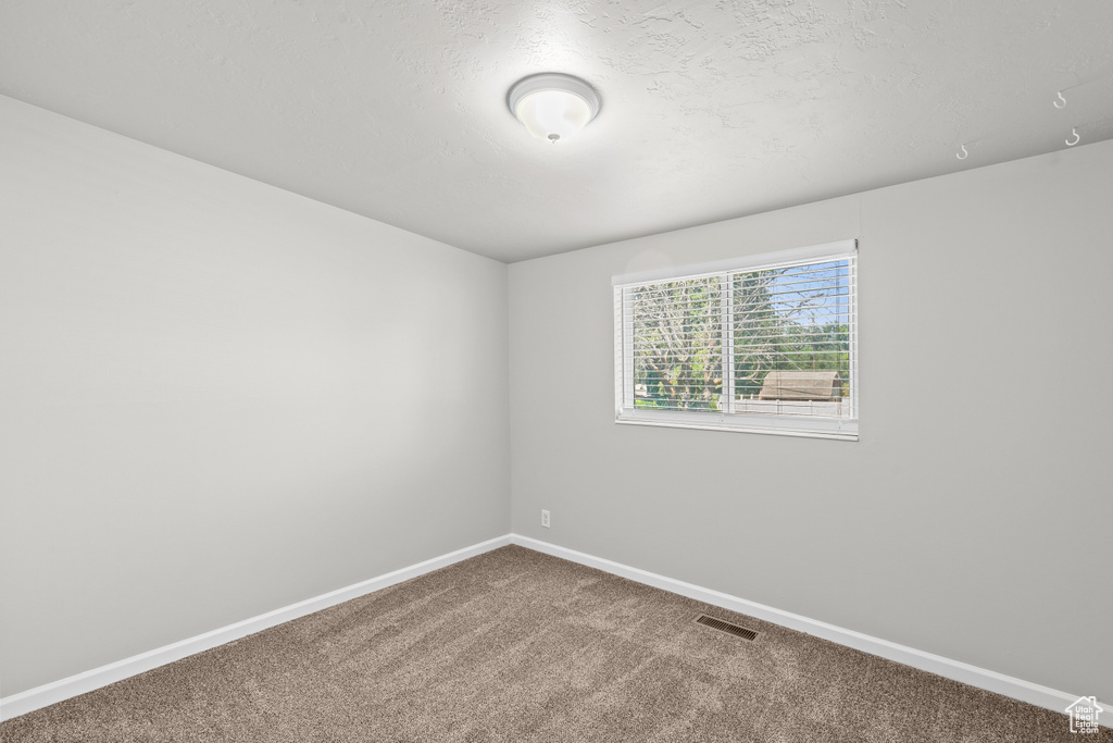 Unfurnished room with carpet flooring and a textured ceiling