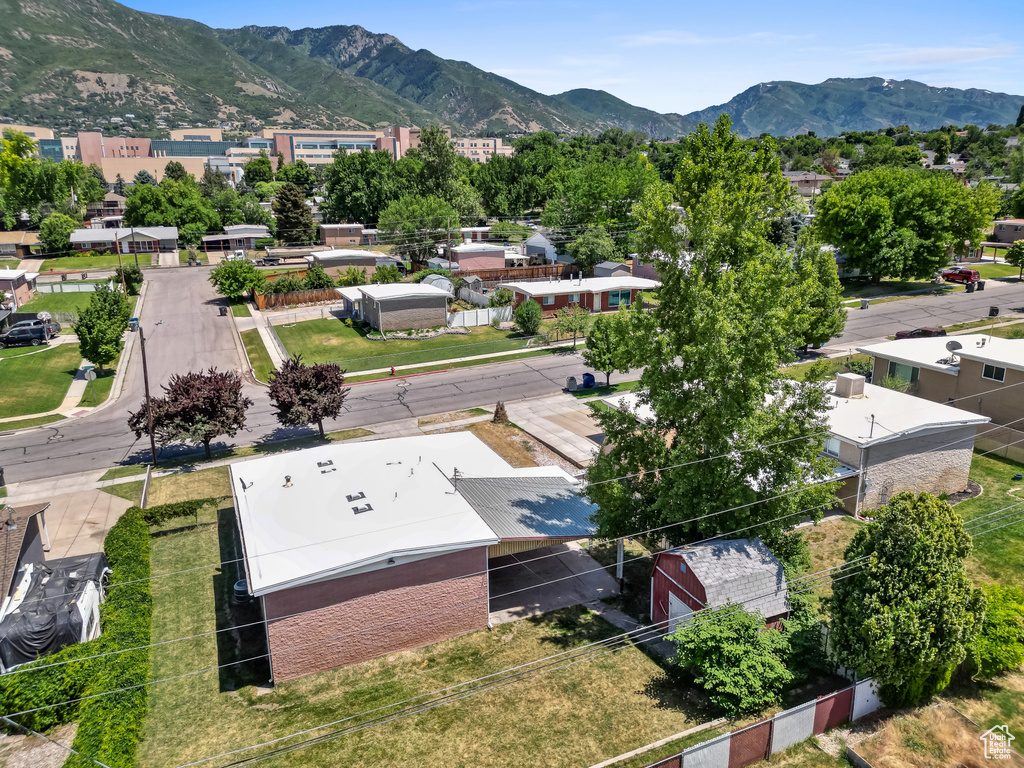 Drone / aerial view of a mountainous background