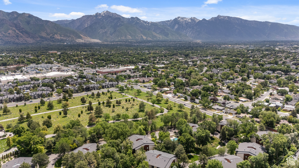 Drone / aerial view of a mountain backdrop