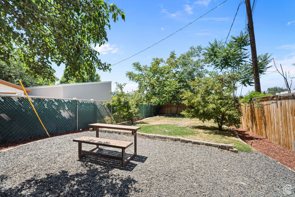 View of fenced backyard
