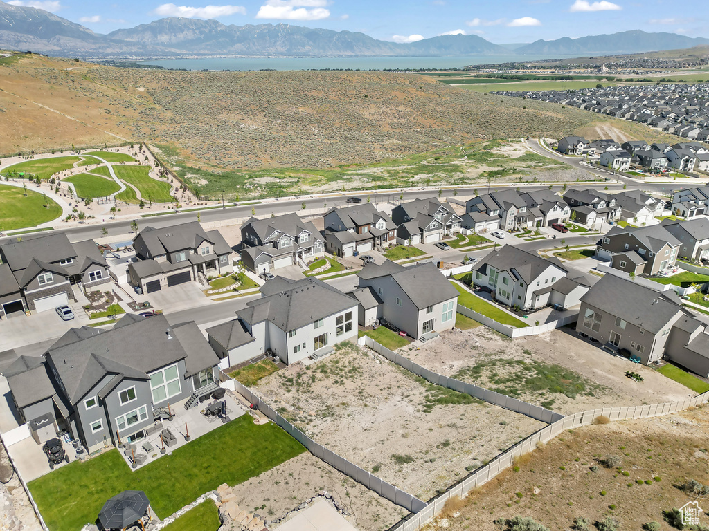 Aerial perspective of suburban area with mountains