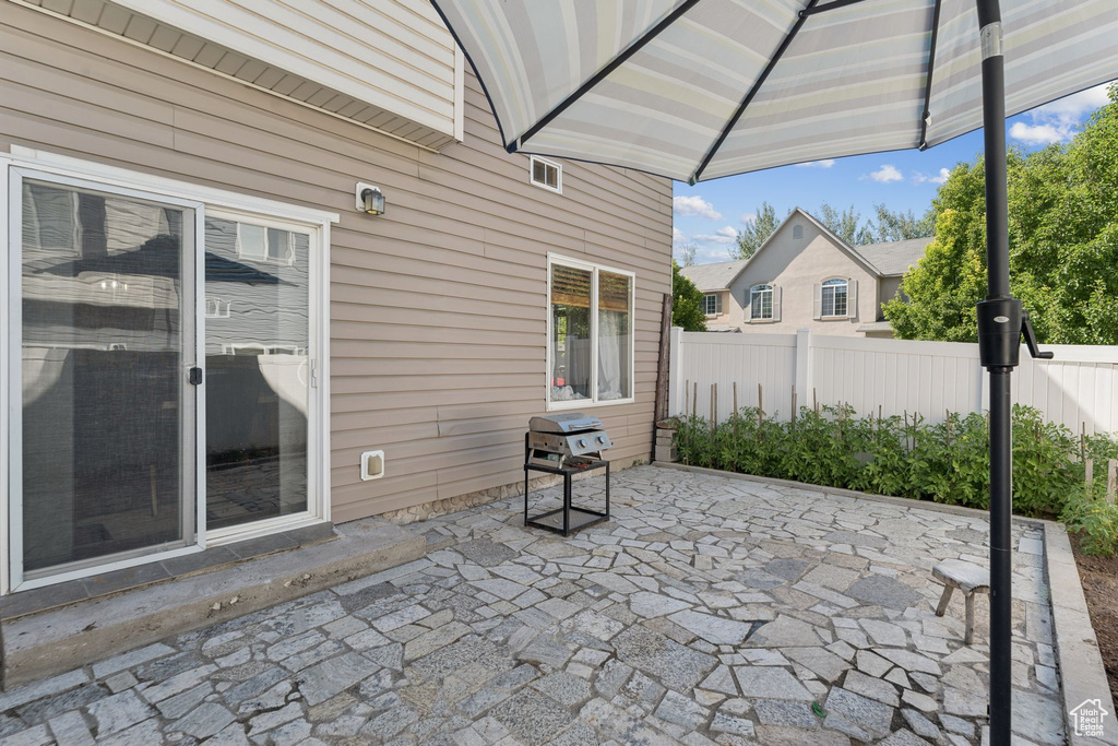 View of patio featuring grilling area