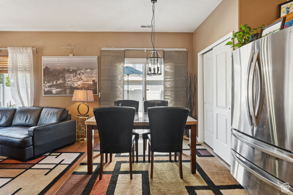 Dining area featuring a chandelier