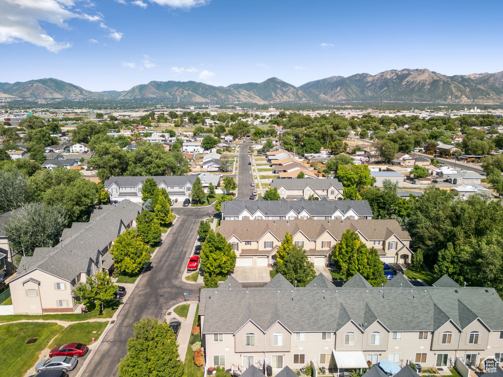 Aerial perspective of suburban area featuring mountains