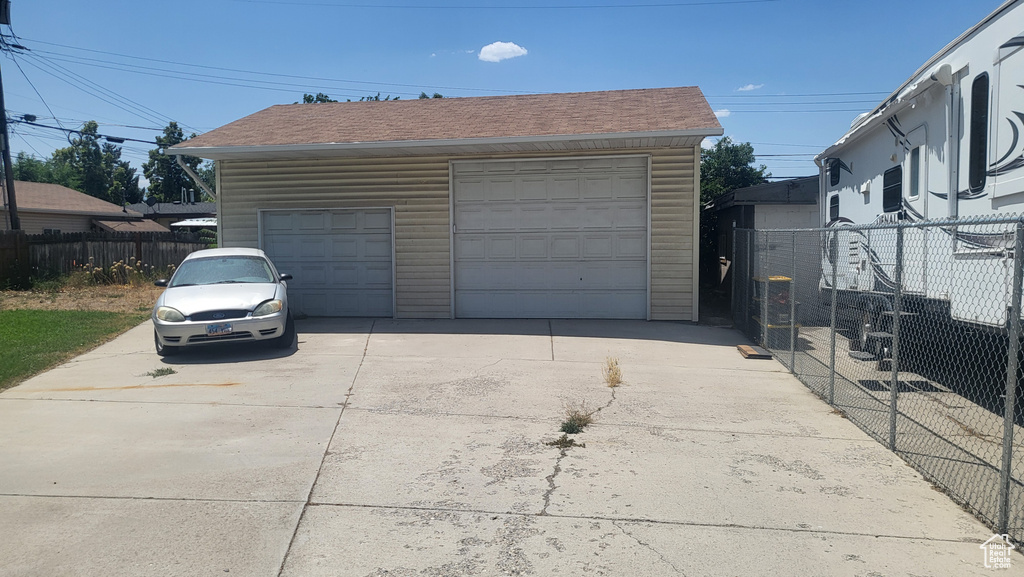 View of detached garage