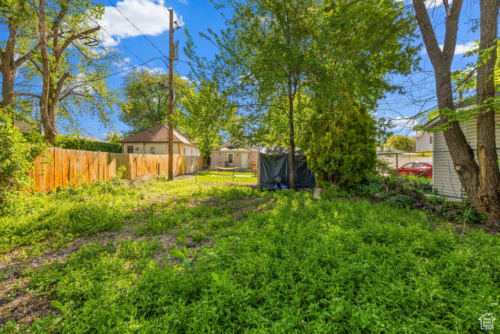 View of fenced backyard