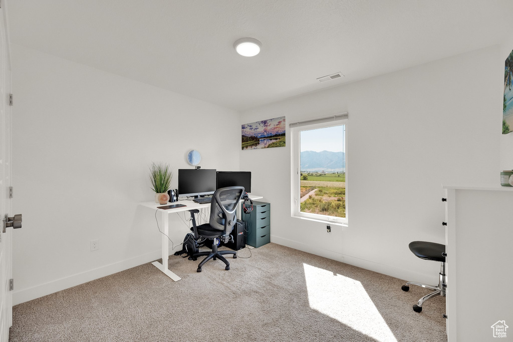 Office area with carpet flooring and baseboards