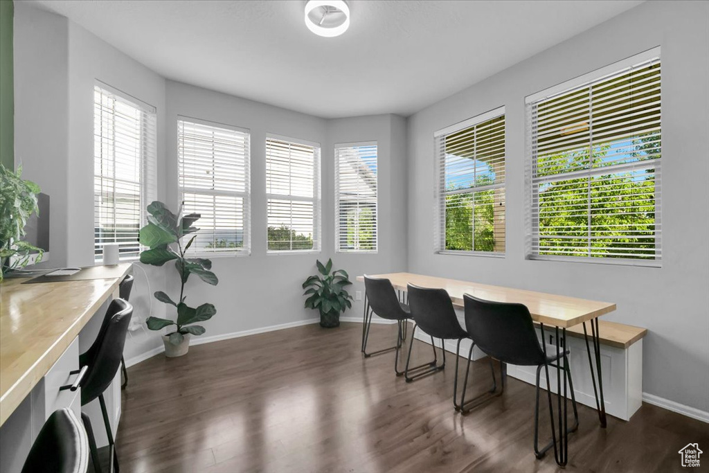 Office area featuring healthy amount of natural light and dark wood-type flooring