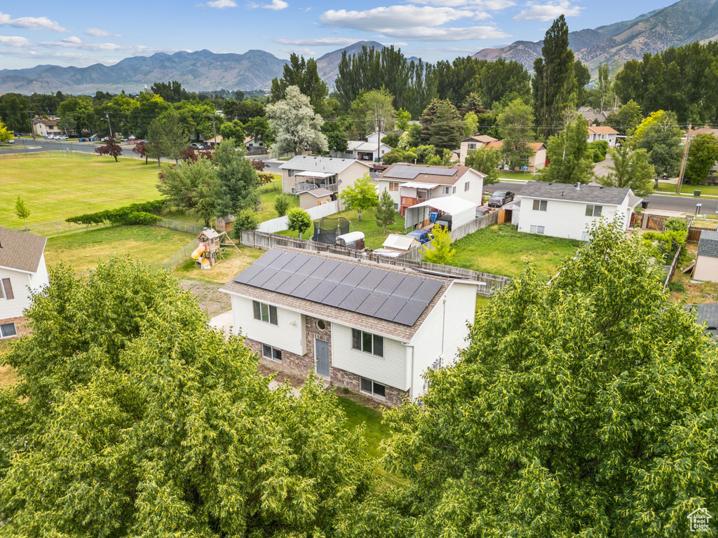 Aerial perspective of suburban area with mountains