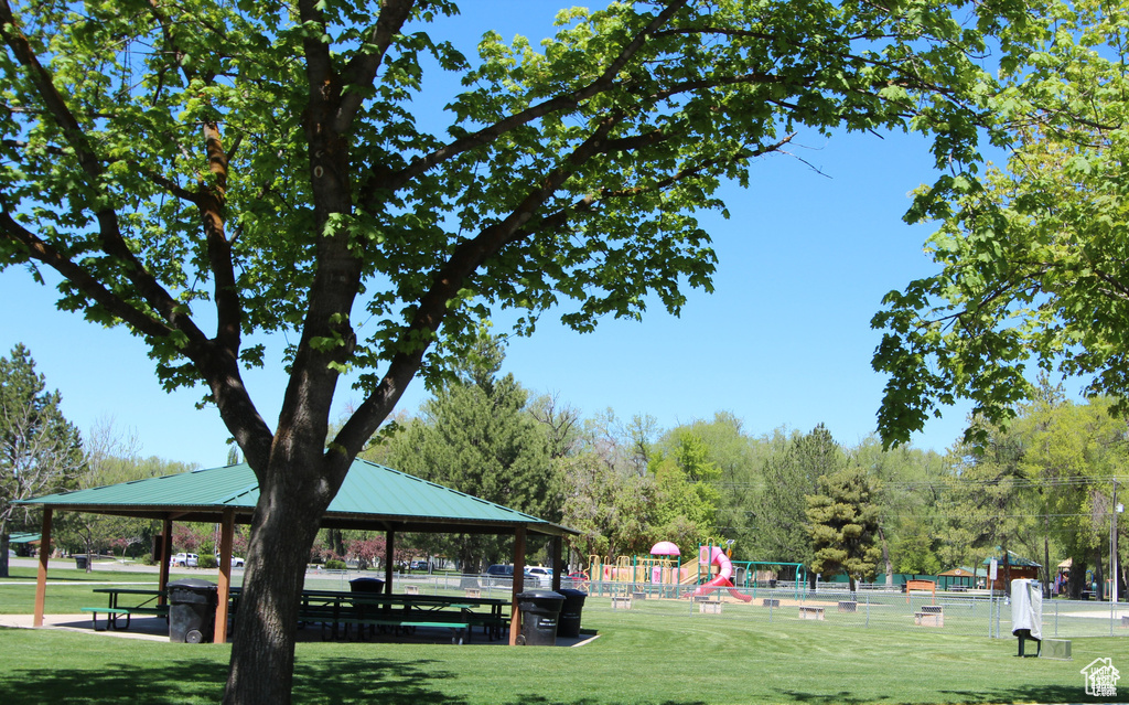 View of community featuring a gazebo and a yard