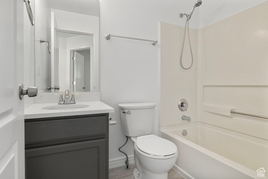 Full bath featuring bathing tub / shower combination and vanity