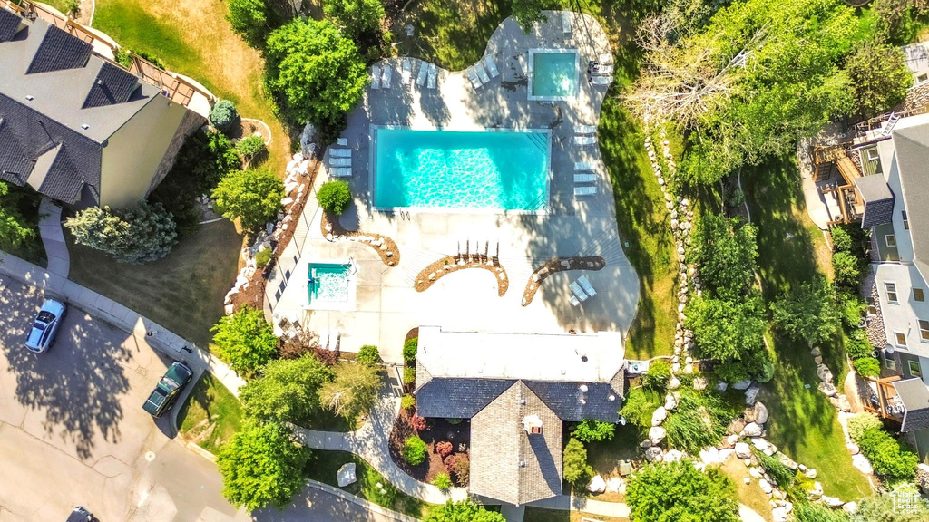 Bird's eye view of a pool area