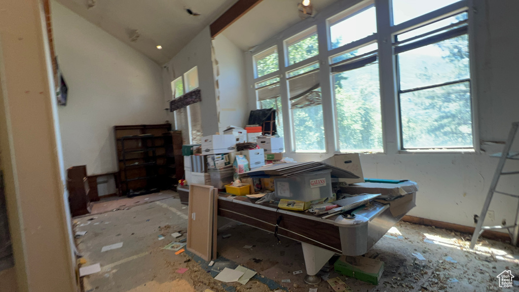 Miscellaneous room featuring pool table and vaulted ceiling
