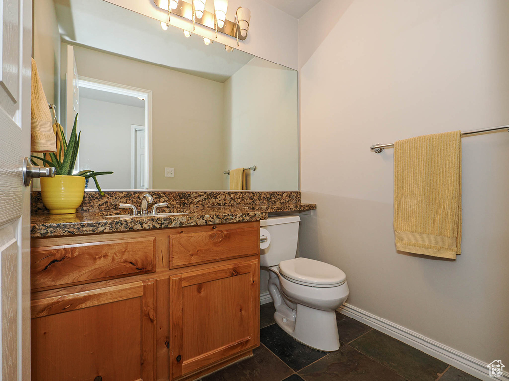 Half bath featuring vanity and toilet